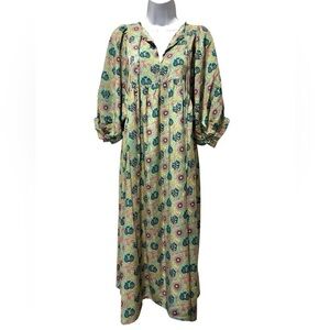 Floral Green Boho Midi Dress Size S | Cottagecore Prairie Peasant Style
